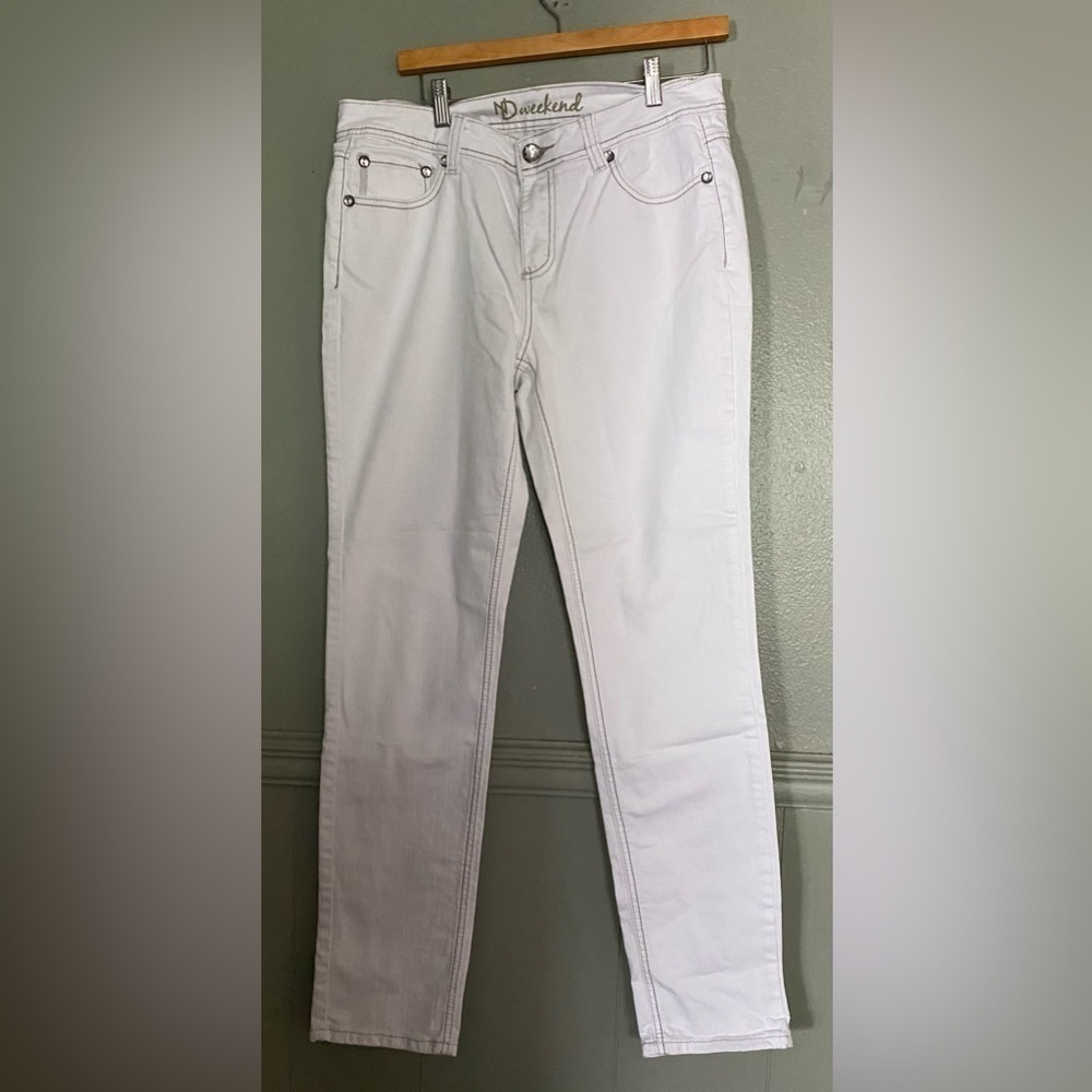 ND Weekend Womens Size 12 Ivory Cotton/Spandex Blend Jeans Brown Contrast Trim